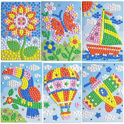Kit De Arte Mosaico Adhesivo Para Niños - 6 Diseños