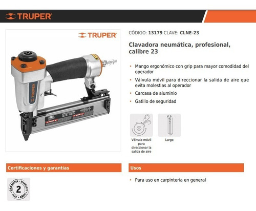 Clavadora Neumática. Profesional. Calibre 23