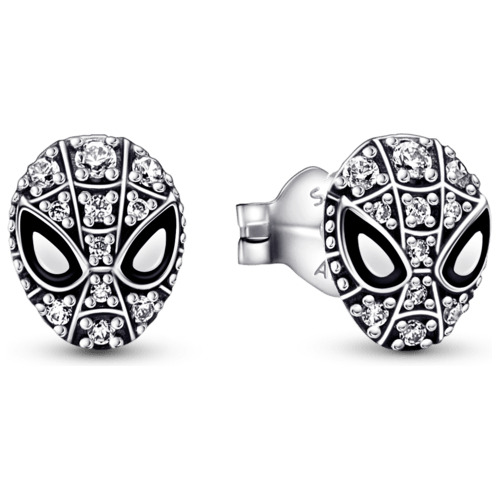 Aretes Pandora De Botón En Pavé Máscara De Spiderman Marvel