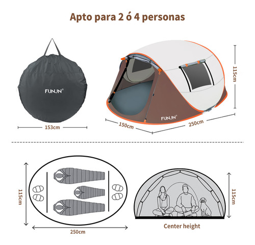 Carpa Tienda De Campaña Funjn para 6 Personas Instalación Fácil Impermeable Protección Solar Ost070300 Naranja