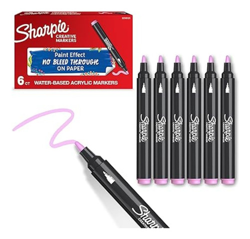 6 Marcadores De Acrílico Rosa Sharpie Punta Bala