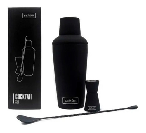 Set De Coctelería Negro Schon Coctelera - Jigger - Cuchara