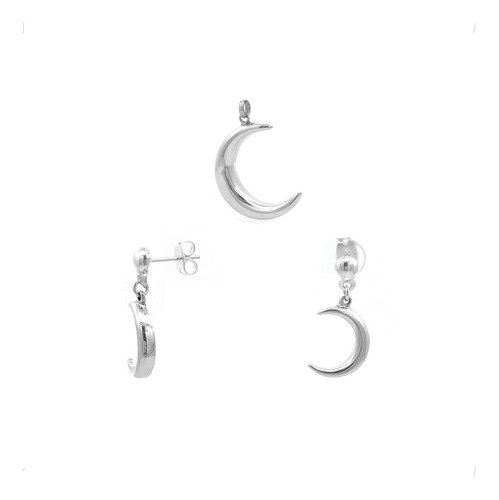 Dije Y Aretes Luna Lisa De Plata .925 Mujer Agálea