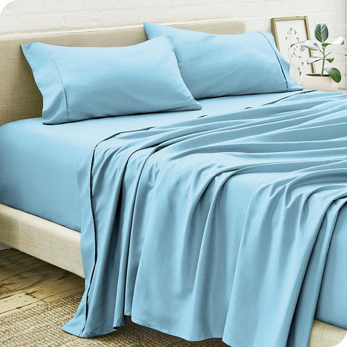 Juego De Sábanas Matrimonial Kinkete 4 Pzs Ajustables Azul Acero Liso