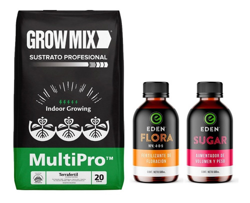 Sustrato Growmix Multipro 20lts Con Eden Flora Y Sugar 500ml