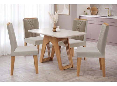 Conjunto Sala De Jantar Carol Tampo Madeirado C/ Vidro 130x8