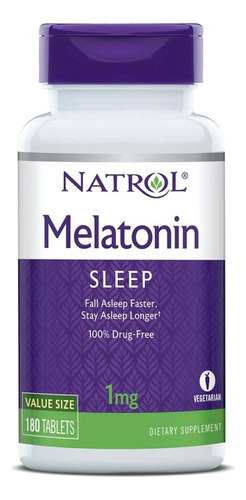 Natrol Melatonina Sleep 1 Mg Descanso Profundo 180 Tabletas Veganas Sin sabor