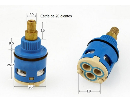 Imagen 2 de 2 de Cartucho Cierre Cerámico Selector De 3 Vías 26mm Con Oring