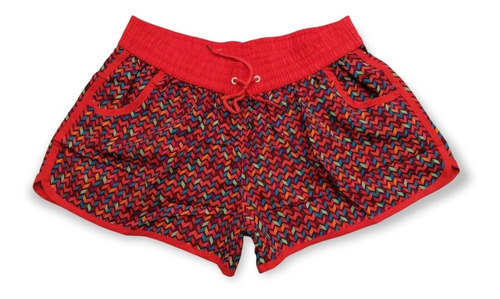Imagen 1 de 3 de Short Playero Mujer Short De Baño Mujer Zig Zag Rojo