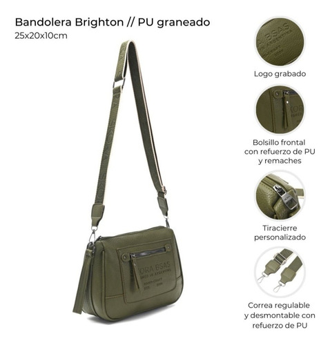 Cartera Bandolera Eco Cuero Skora Verde Musgo Níquel Verde Musgo