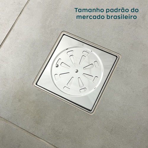 Porta Grelha Inox 304 E Tampa Ralo 15x15 Rotativo Com Fecho Ralo De Banheiro E caixilho 15x15 kit completo ralo abre e fecha Dona D.cor
