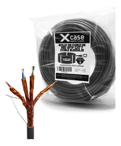 50 M Cable Red Xcase Sftp Cat 7 Gris Doble Blindaje 600mhz