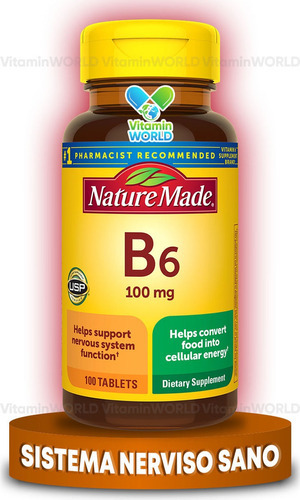 Nature Made B6 100mg 100 Tabletas (usa) Sabor Sin sabor