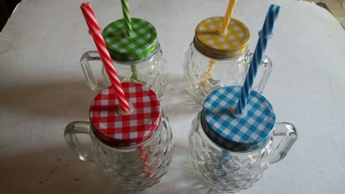 Vasos Mason Jar Jarra De Vidrio Varios Colores Con Asa Piña