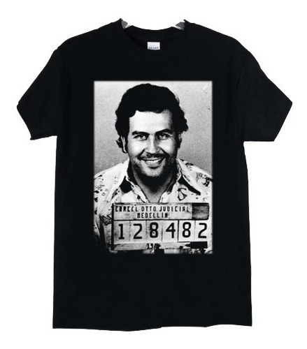 Pablo Escobar Foto De La Policia Polera Negra Hombre