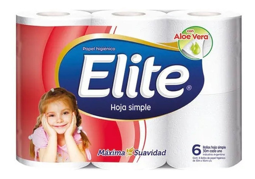 Papel Higienico Elite Hoja Simple Aloe Vera 6 Rollos X 30 Mt