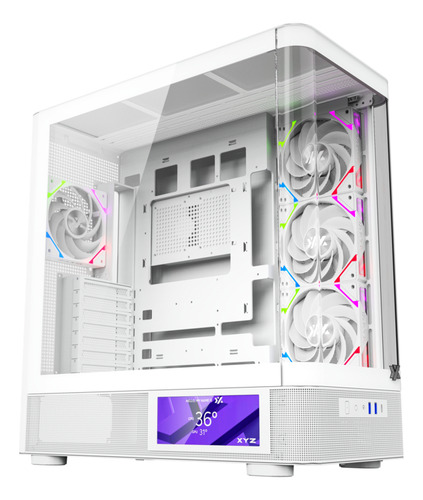 Gabinete Xyz Quantum Pro 4 Fans Controler Curved 2d Glass Usb C Digital Screen White Con Pantalla