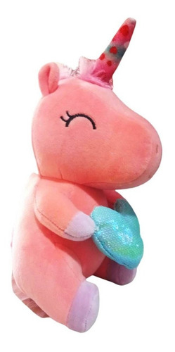 Peluche Unicornio Sentado Con Corazón Con Lentejuelas