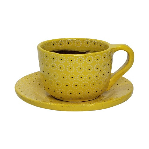 Tazas Y Platos De Barro Artesanal 3 Piezas Amarillo/negro