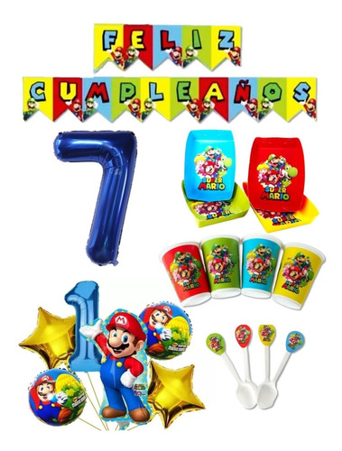 Kit Decoracion Super Mario Bros 12 + Bouquet + Numero