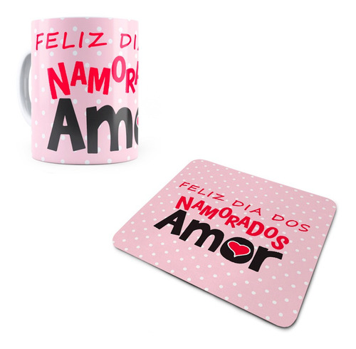 Kit 1 Caneca E 1 Mouse Pad Feliz Dia Dos Namorados Amor Cor Colorido Desenho Impresso Fnatic