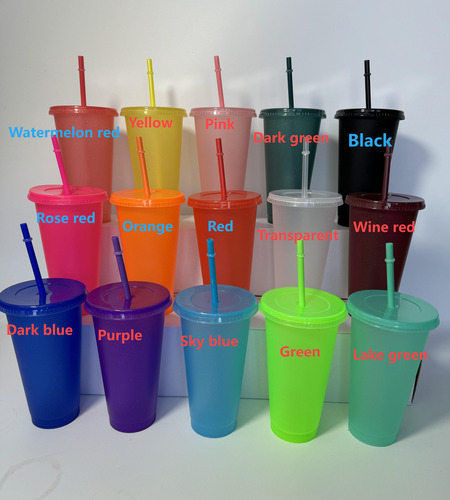 Vasos Reutilizables De 24 Oz Con Tapa Y Popote, 15 Piezas Color Azul Oscuro