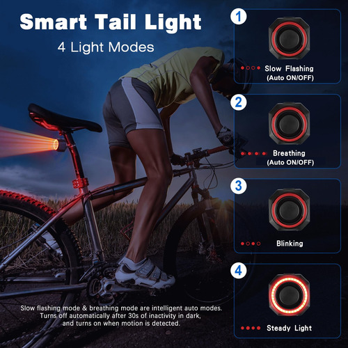 Luz Trasera Inteligente Usb Recargable Alarma Antirrobo Bici