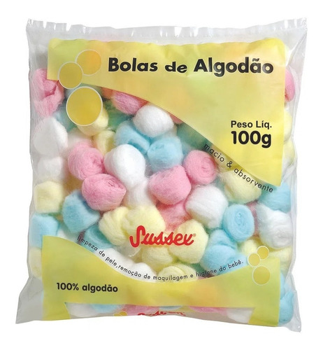 Bolas De Algodão Sussex Colorido Macio 100g  ( 10 Pacotes )