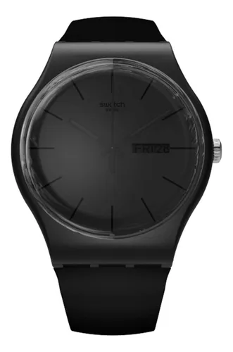 Swatch Reloj analógico de cuarzo para hombre con correa de silicona  SO27B100, Negro/Negro, Pulsera