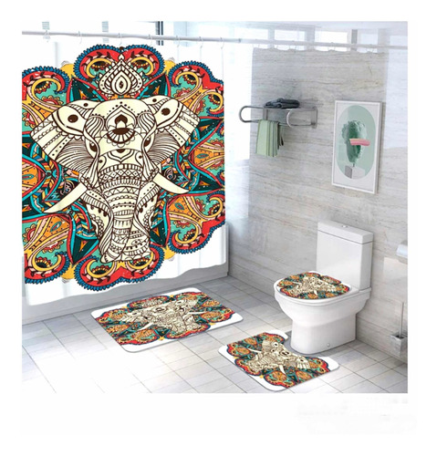 Juego De Baño Cortina Set Ducha Inodoro Alfombras Accesorios