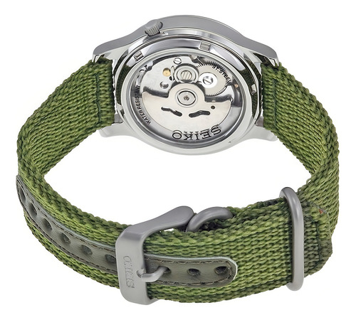 Relógio masculino Seiko 5 Snk805 em aço inoxidável, pulseira automática, cor verde, moldura, cor de fundo prateada, cor de fundo verde
