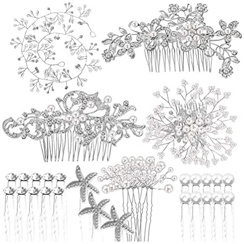 44pcs Peines De Pelo De Boda Para Novias Cristal De Kvsvu