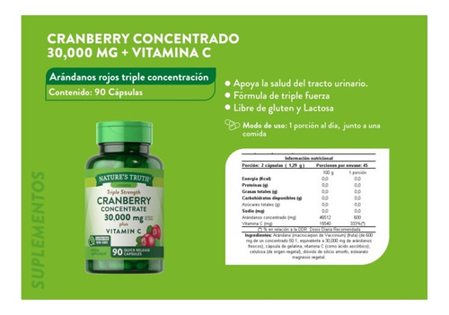Cranberry Concentrado 30,000mg + Vitamina C ( 90 Cap ) Cranberry