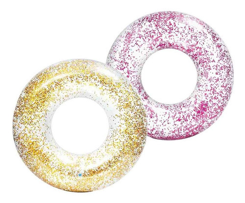 Flotador Inflable Dona Con Diamantita Glitter Dorado Intex Dorado