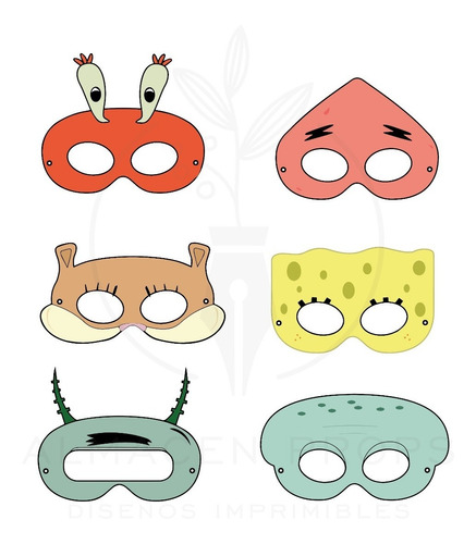 Kit Imprimible Máscaras Bob Esponja Patricio Calamardo Y Cía