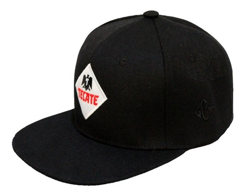 Gorra De Visera Plana Tecate Negra Con Rectángulo Blanco