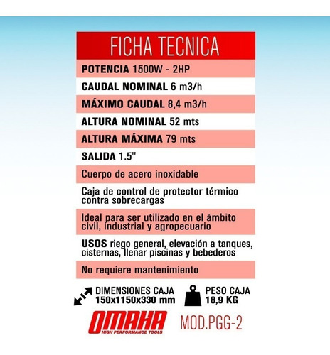 Imagen 2 de 8 de Bomba Sumergible De Pozo Omaha 2 Hp 79 Metros + Tablero