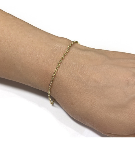 Pulseira Feminina De Ouro 18k Elo Trabalhado Meia Corda Comprimento 19 Cm Cor Amarelo