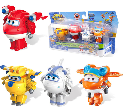 Super Wings Transform-a-bots - Paquete De 4 Figuras De Vehíc