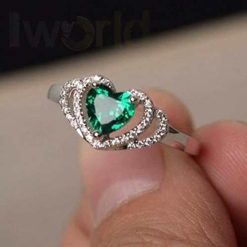 Anillo De Mujer 15 Años Corazón Esmeralda Rusa Plata 925
