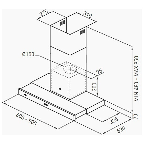 Imagen 5 de 10 de Purificador Extensible Tst 900mm Acero Inoxidable De Pared