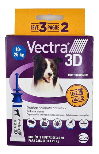 Vectra 3d Cães 10 A 25kg 3 Pipetas Anti-pulgas Ceva