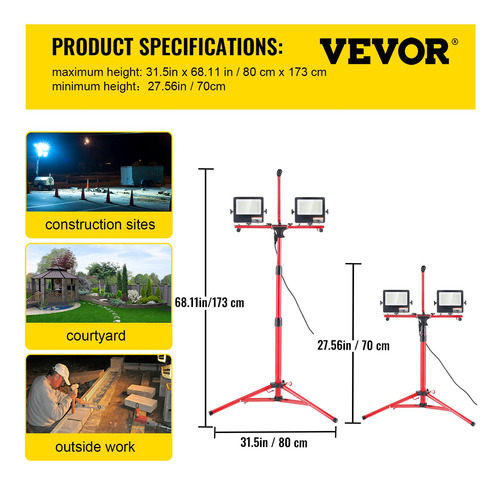 Lámpara De Trabajo Led Vevor De 10000 Lúmenes Con Soporte De