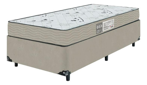 Cama Box Solteiro + Colchão D33 One Face - Suede Bege