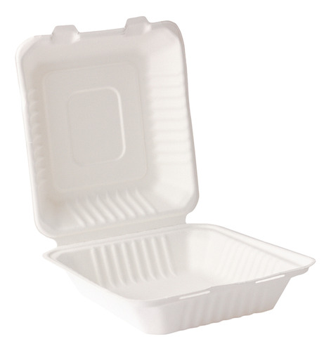 Contenedor Almeja 8x8cm Liso Desechable Biodegradable 100 Pz