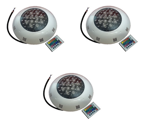 Combo 3 Luces Optica Pileta Led Color Rgb Control + Fuente