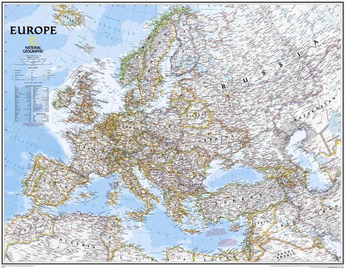 Mapa Europa Hd 60x90cm Cidades Rios Mares Enfeite Para Casa