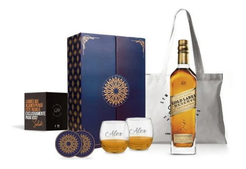 Box Johnnie Walker Gold Reserve + 2 Vasos Personalizados