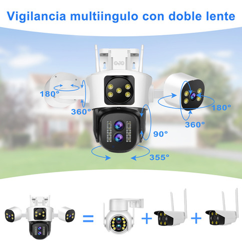 16MP Cámaras De Seguridad Ojo® Cuatro Lentes Zoom 10x 1440p Con Función De Alarma Rotación Ajustable Del Brazo