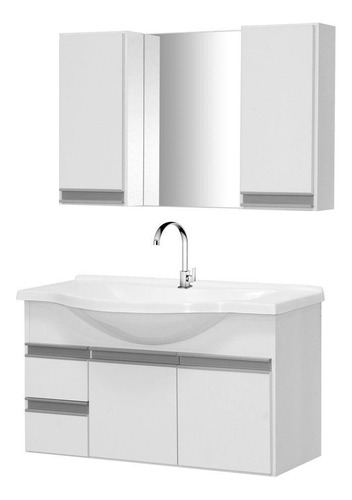 Gabinete De Banheiro Com Espelheiro Style 80cm Branco